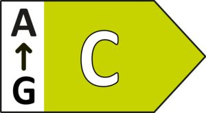 Energieeffizienzlabel mit einem grünen Pfeil nach oben und dem weißen Buchstaben C.