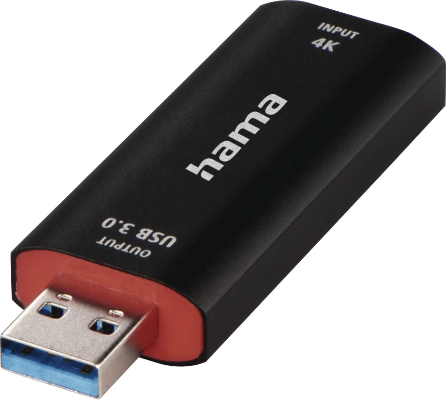 Adattatore USB 3.0 nero con bordo rosso, etichettato 'hama' e 'USB 3.0'.