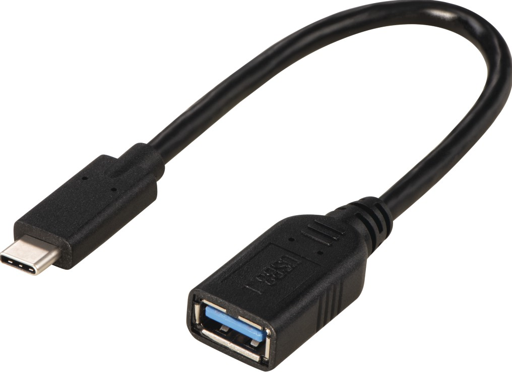 Cavo adattatore USB-C a USB nero, per collegare dispositivi USB.