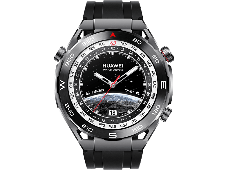 HUAWEI Watch Ultimate Smartwatch amorphes Zirkonium, Keramik, Saphirglas, Lünette aus Keramik, 140 - 210 mm, Schwarz