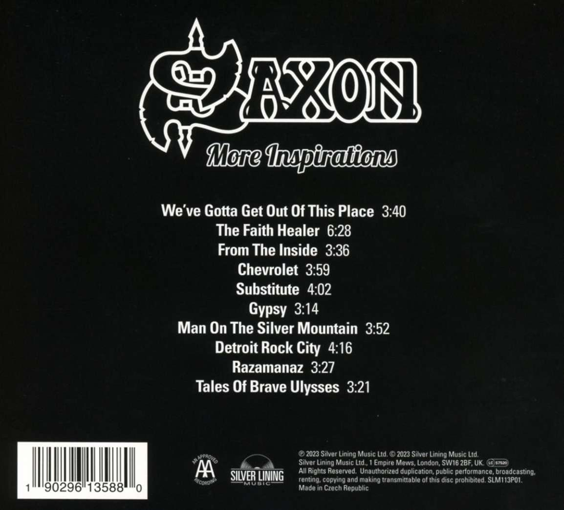 CD-Cover mit der Band Saxon. Titel 'More Inspirations' und Titelliste.