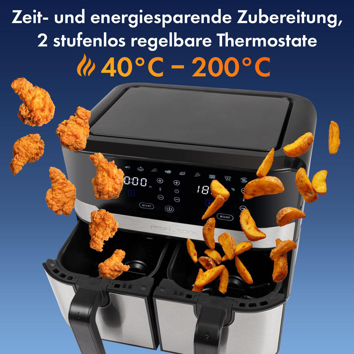PROFICOOK PC-FR 1242 H 2400 Watt Schwarz/Edelstahl Heißluftfritteuse