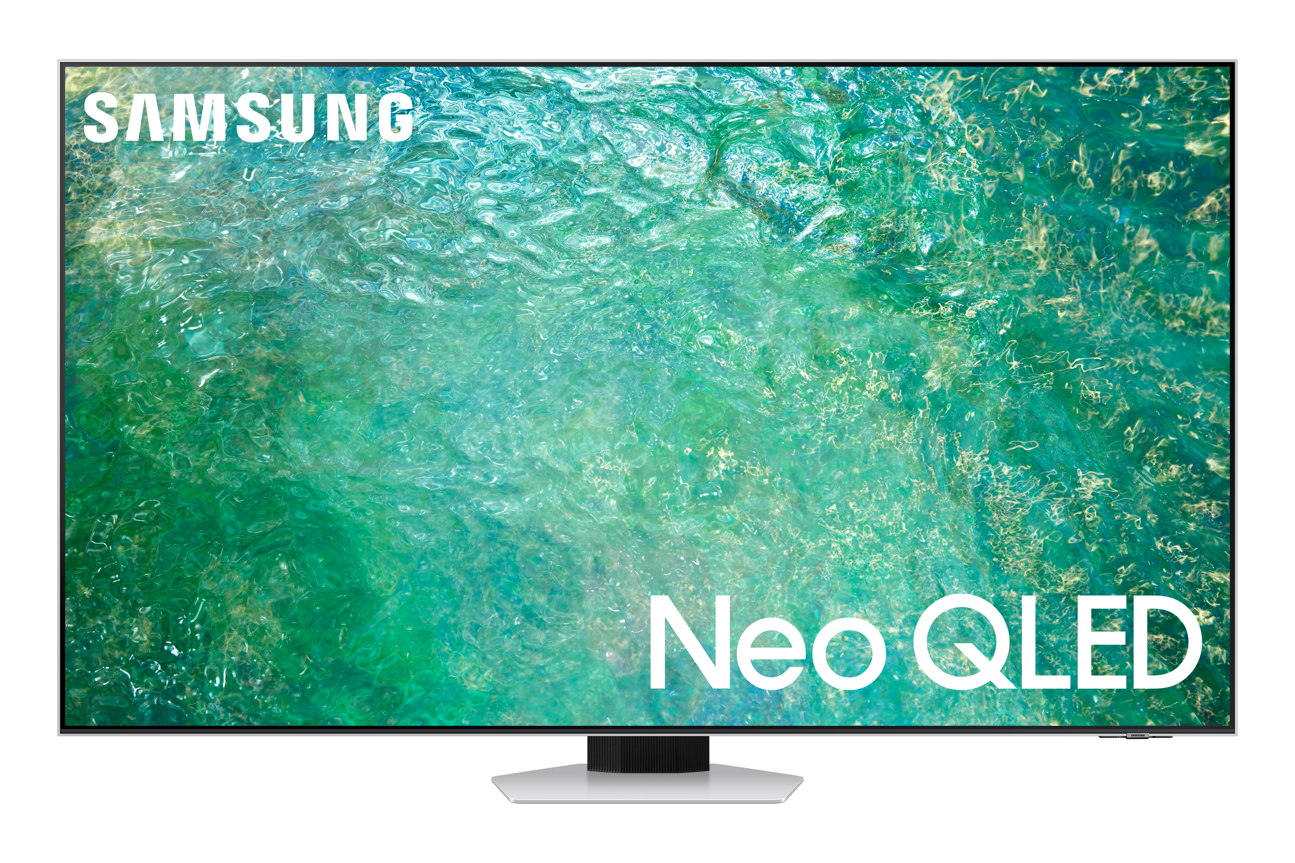 Schwarzer Samsung Neo QLED Fernseher. Text: SAMSUNG Neo QLED.