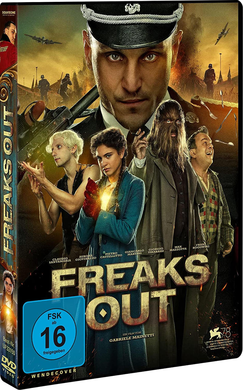 DVD-Cover des Films 'Freaks Out', mit Schauspielern und Filmtitel.