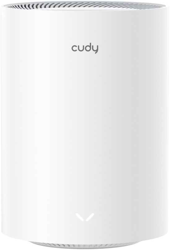 Fehér Cudy vezeték nélküli router. A teteje szellőző, a márkalogó látható.