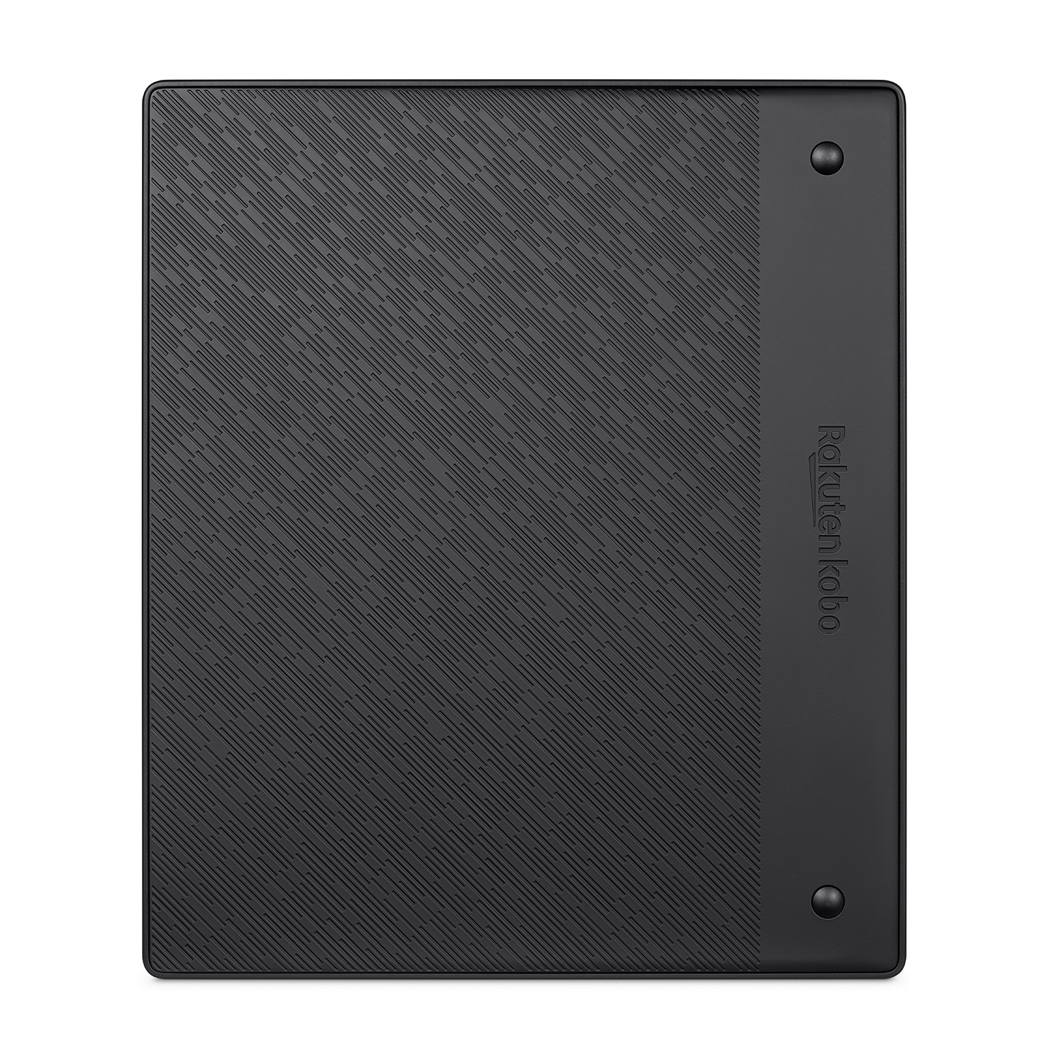 Un tablet nero con una superficie strutturata. Il logo Rakuten Kobo è sul lato destro.