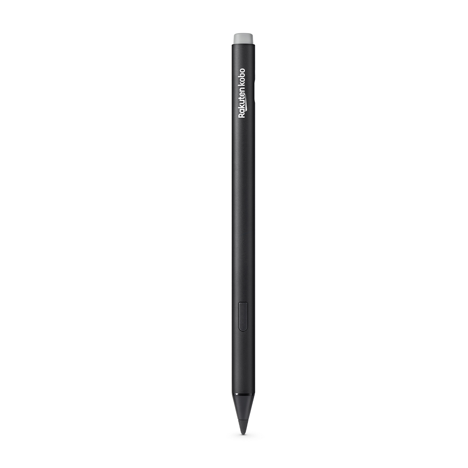 Penna stilo nera con marchio Rakuten Kobo, punta grigia, sfondo bianco.