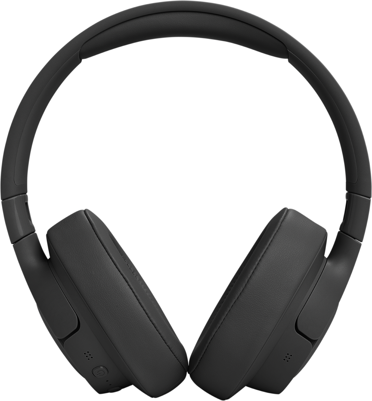 Casque circum-auriculaire noir sur fond noir. Les oreillettes sont grandes et circulaires.