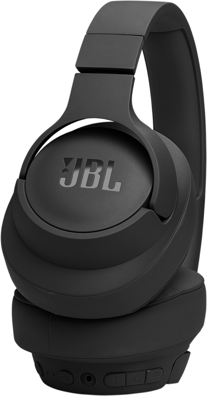 Casque JBL noir sur fond blanc, concentré sur l'écouteur droit.