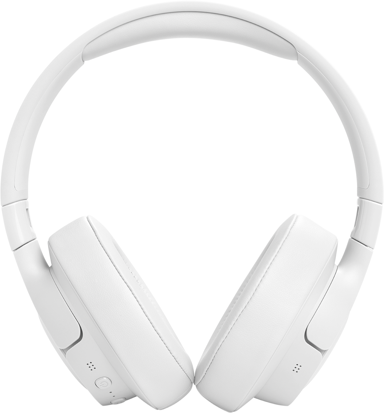 Casque circum-auriculaire blanc sur fond noir, vue de dessus.