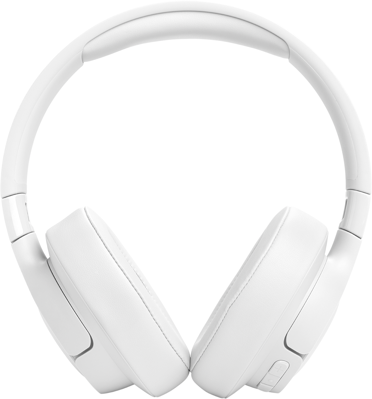 Casque blanc, centré, sur fond noir. Les oreillettes sont visibles.