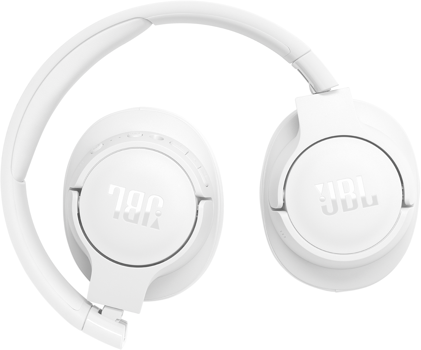 Casque blanc avec le logo JBL, plié.