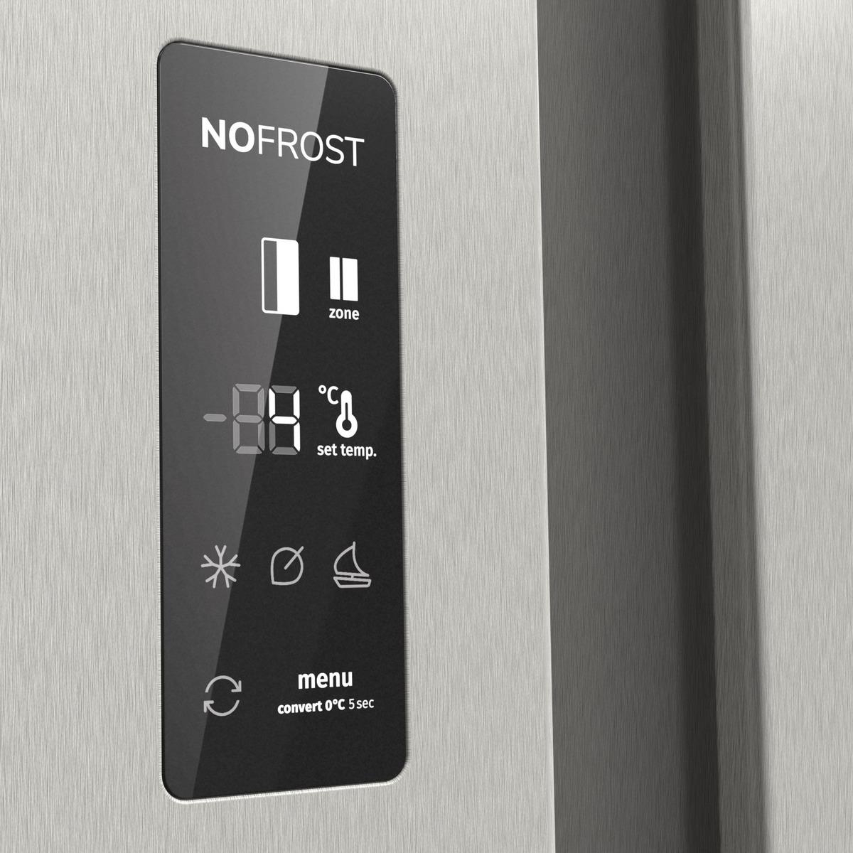 Kühlschrank-Bedienfeld mit NoFrost, Temperatur und anderen Symbolen.