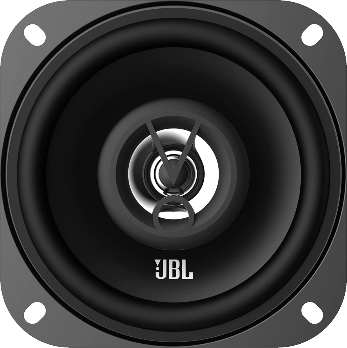 Fekete hangszóró központi kúppal és JBL logóval.