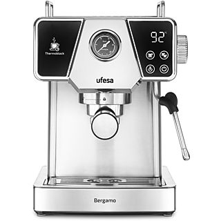 Cafetera express - Ufesa Bergamo, 20 bar, 1350 W, 1.8 l, 2 cafés, Inox