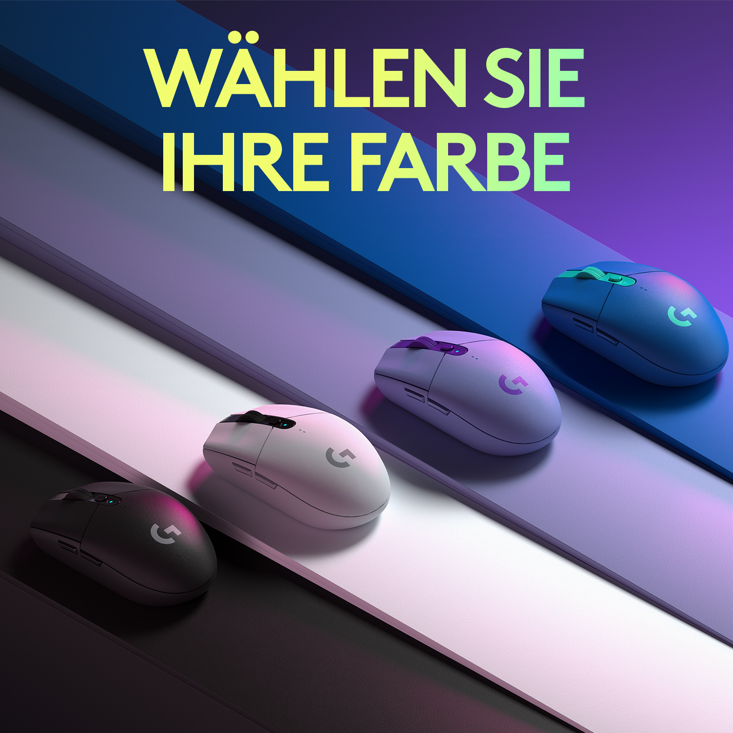 Auswahl an Gaming-Mäusen in verschiedenen Farben.