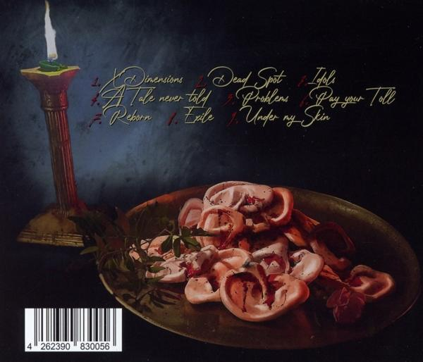 Ein CD-Cover mit Text und einem Bild von Essen in einer Schüssel mit einer brennenden Kerze.