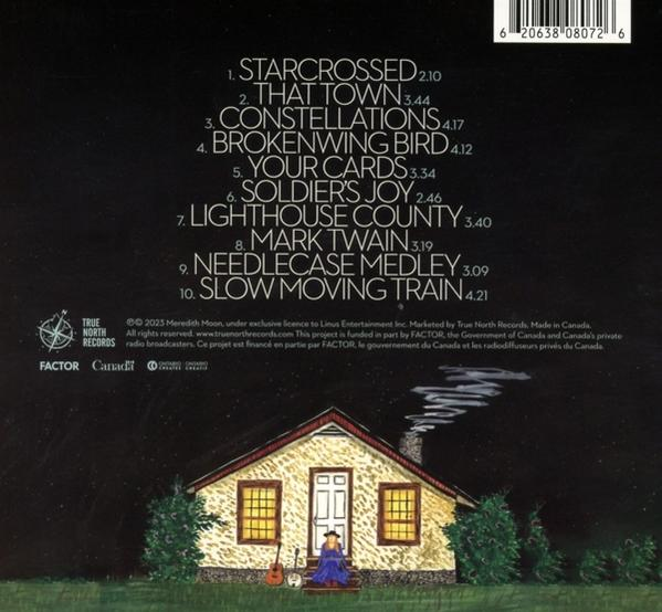 Ein CD-Albumcover mit Text und Kunst eines Hauses und einer Person, die Gitarre spielt.