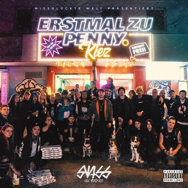 Albumcover mit einer Gruppe von Leuten vor einem Geschäft mit Neonreklame. Text auf Deutsch.
