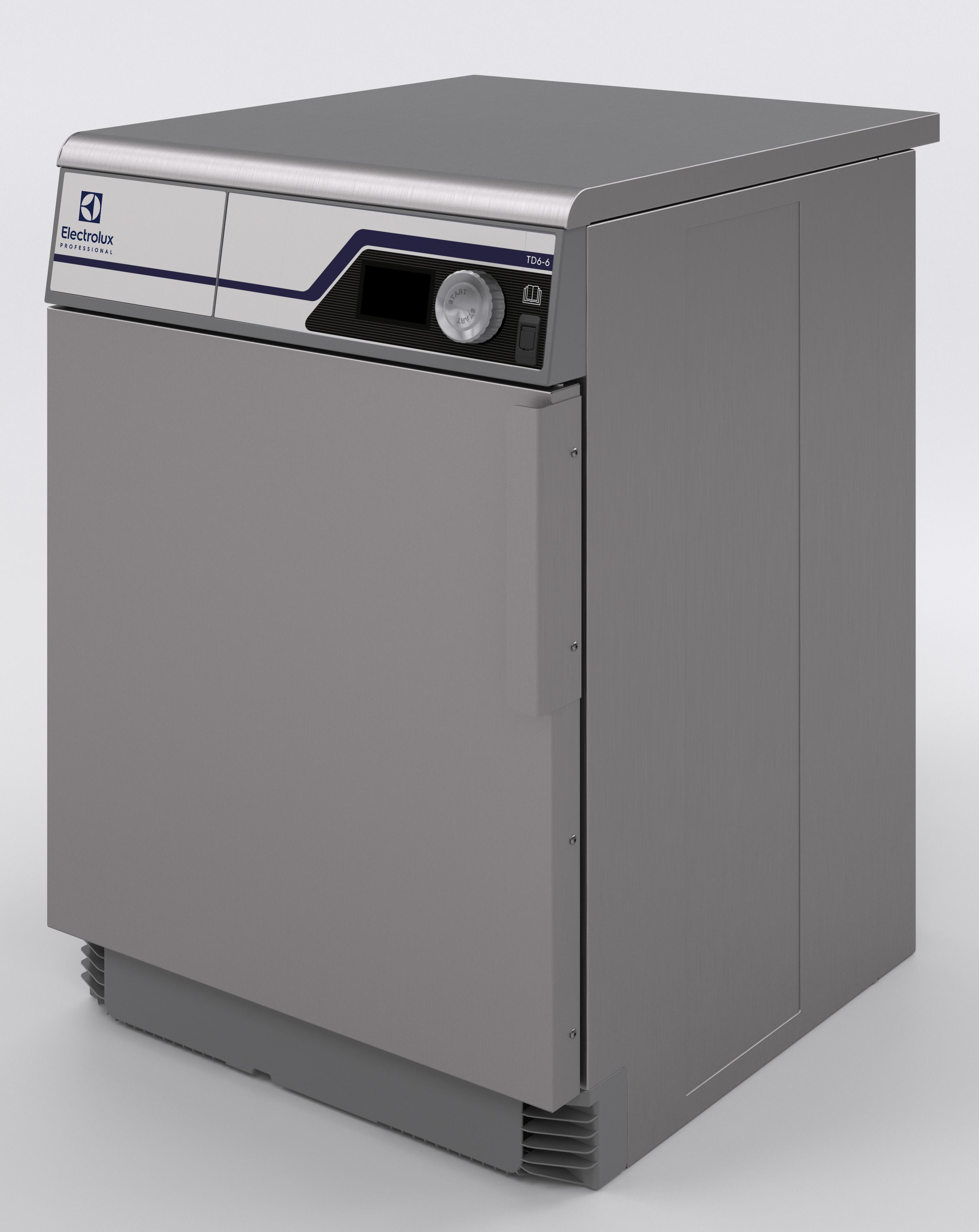 Ein silberner Electrolux Professional Geschirrspüler mit blauem Logo und Bedienelementen.