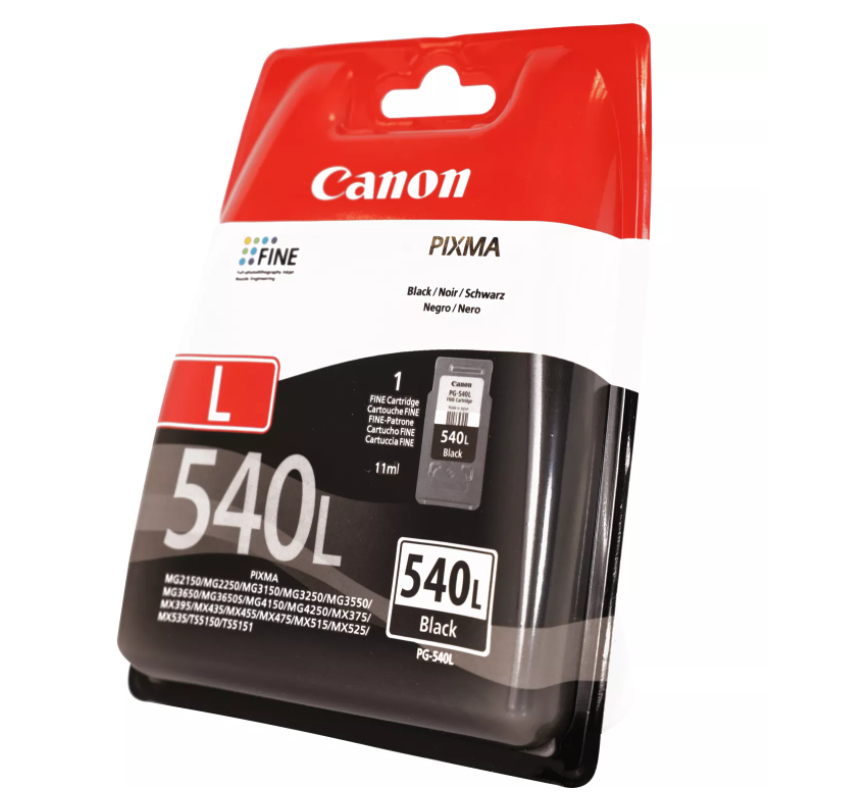 Canon inktcartridge in een zwarte en rode verpakking. Het label luidt '540L'.