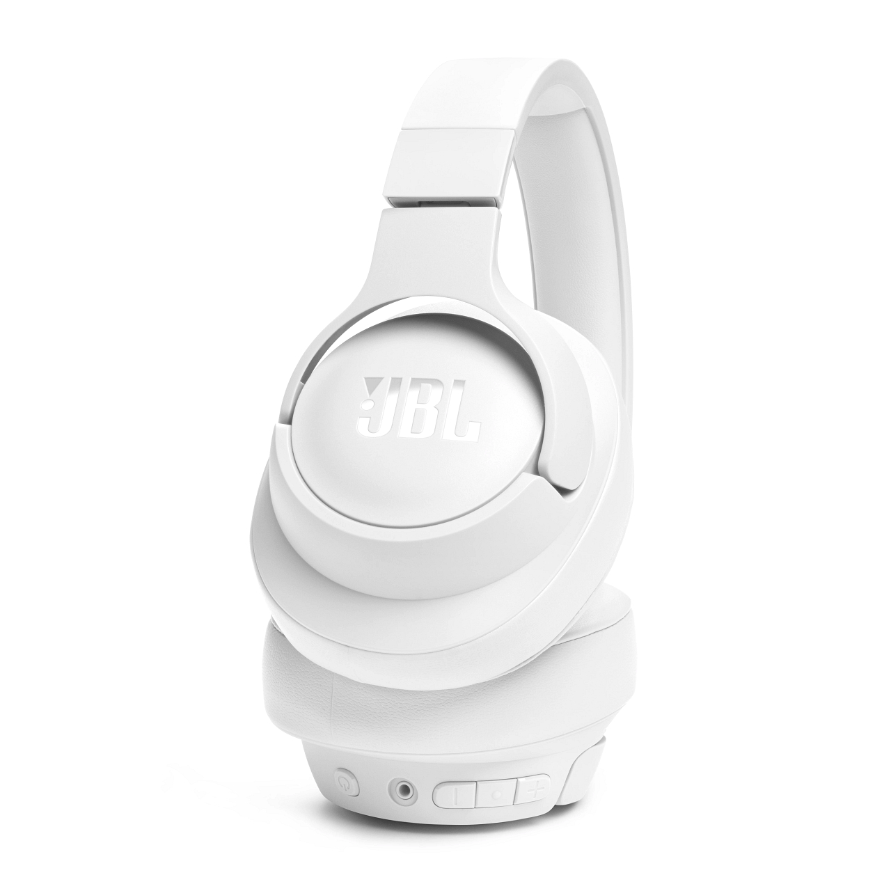 Weiße JBL-Kopfhörer isoliert auf weißem Hintergrund. Die Kopfhörer sind Over-Ear-Modelle.