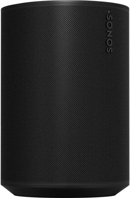 Egy fekete Sonos hangszóró hengeres formával.