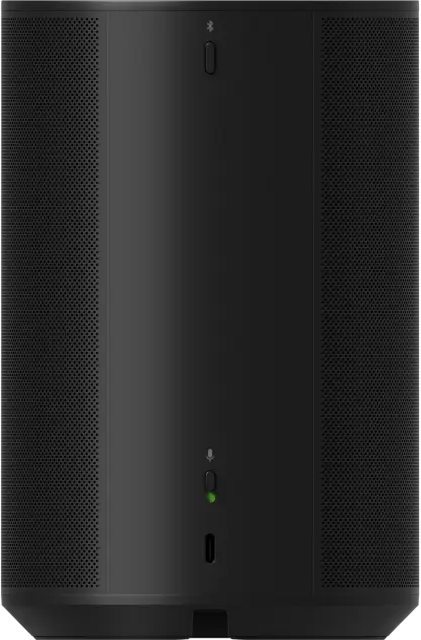 Egy magas, fekete hangszóró mikrofon jelzővel és Bluetooth szimbólummal.