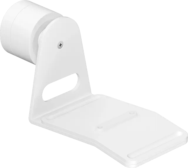 Fehér hangszórótartó kerek alappal és hosszú, téglalap alakú alappal. Minimalista design.