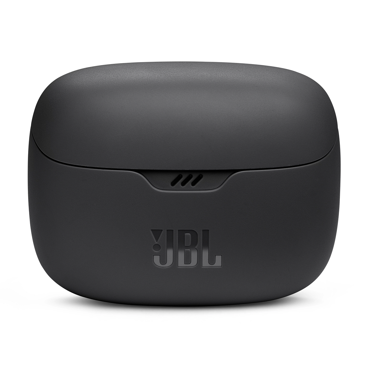 Schwarzes JBL-Kopfhörer-Etui. Der Markenname steht auf dem Etui. Das Etui ist geschlossen.