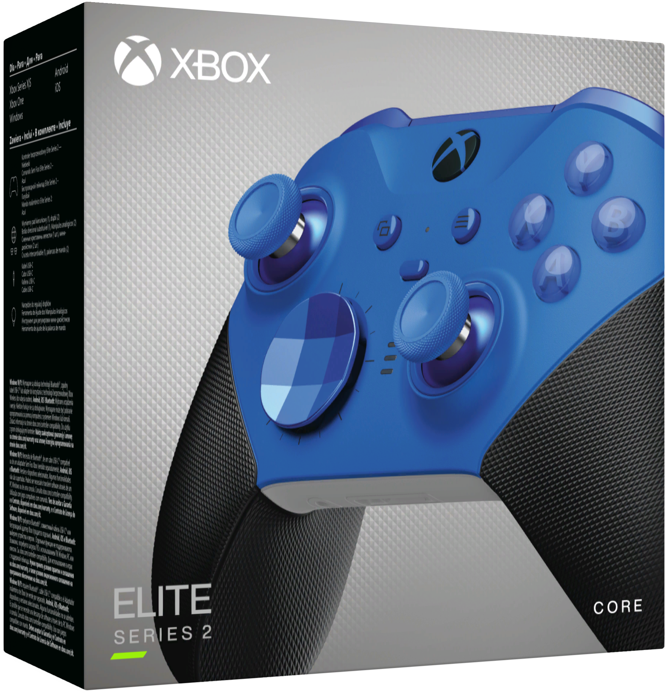 Un controller Xbox Elite Series 2 blu nella sua confezione.
