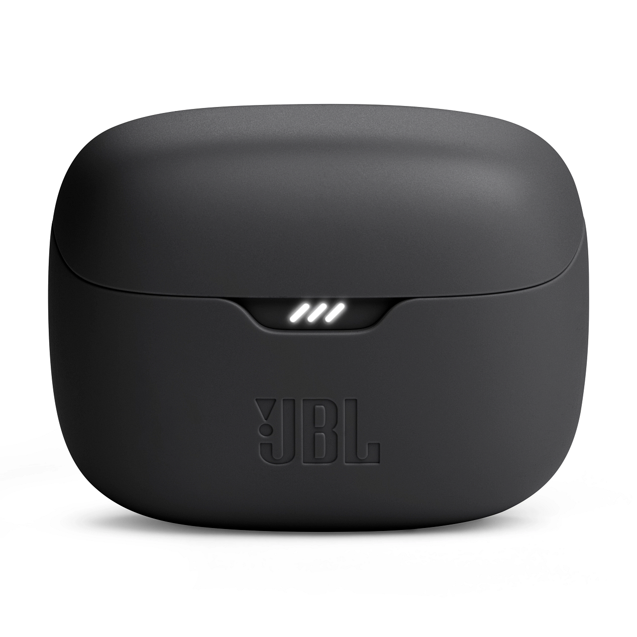 Schwarzes JBL-Kopfhörer-Etui mit JBL-Logo und drei weißen Kontrollleuchten auf der Vorderseite.