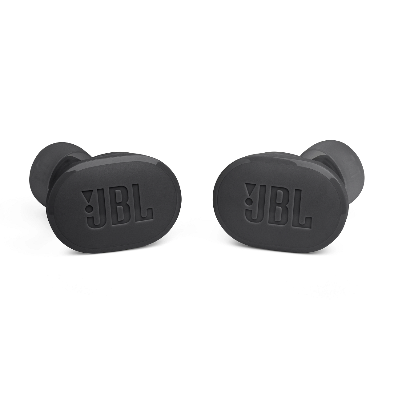 Zwei schwarze JBL-Ohrhörer auf weißem Hintergrund.