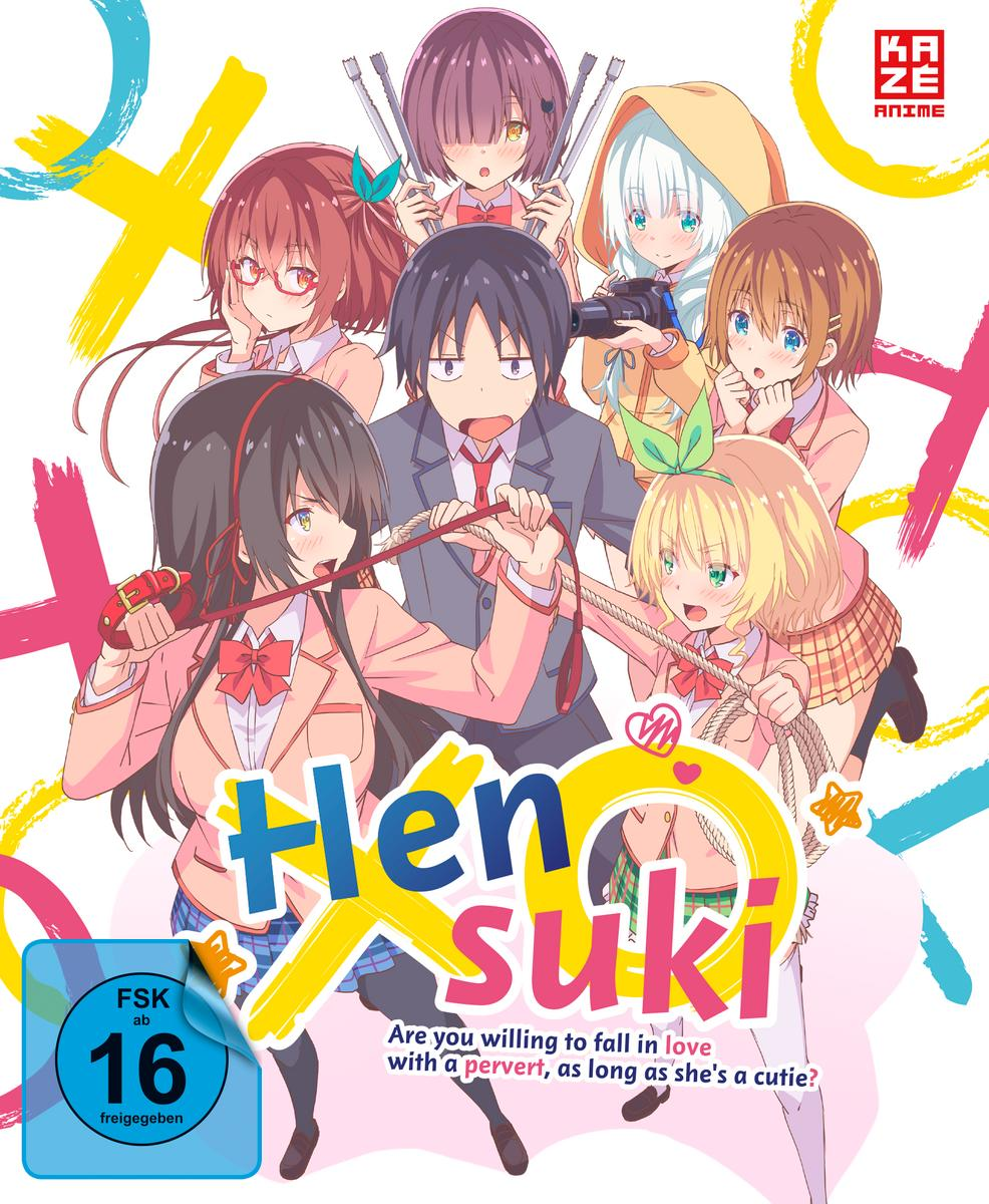Anime-DVD-Cover mit mehreren Mädchen und einem Jungen mit roter Krawatte. Der Titel ist 'HenSuki'.