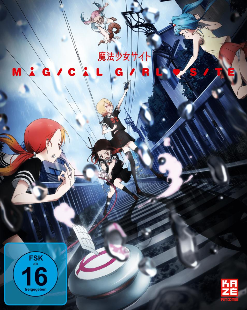 Anime-DVD-Cover, Anime-Mädchen in einer Stadtszene mit Regen und einem schwarzen Rand.