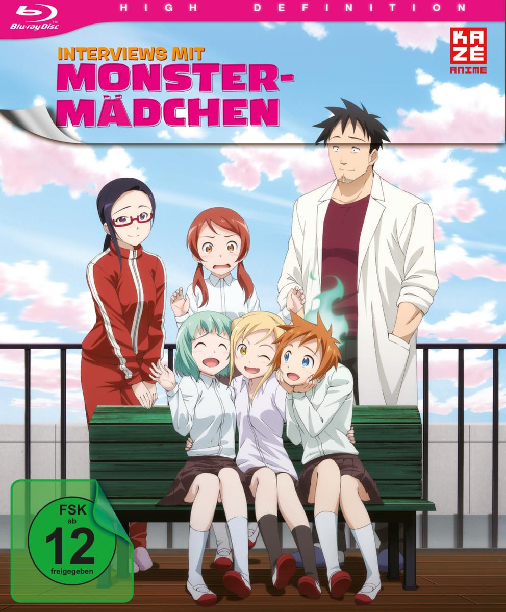 Blu-ray-Cover: Anime-Charaktere in einer Schule. Text: Interviews mit Monster-Mädchen, FSK 12, KaZe.