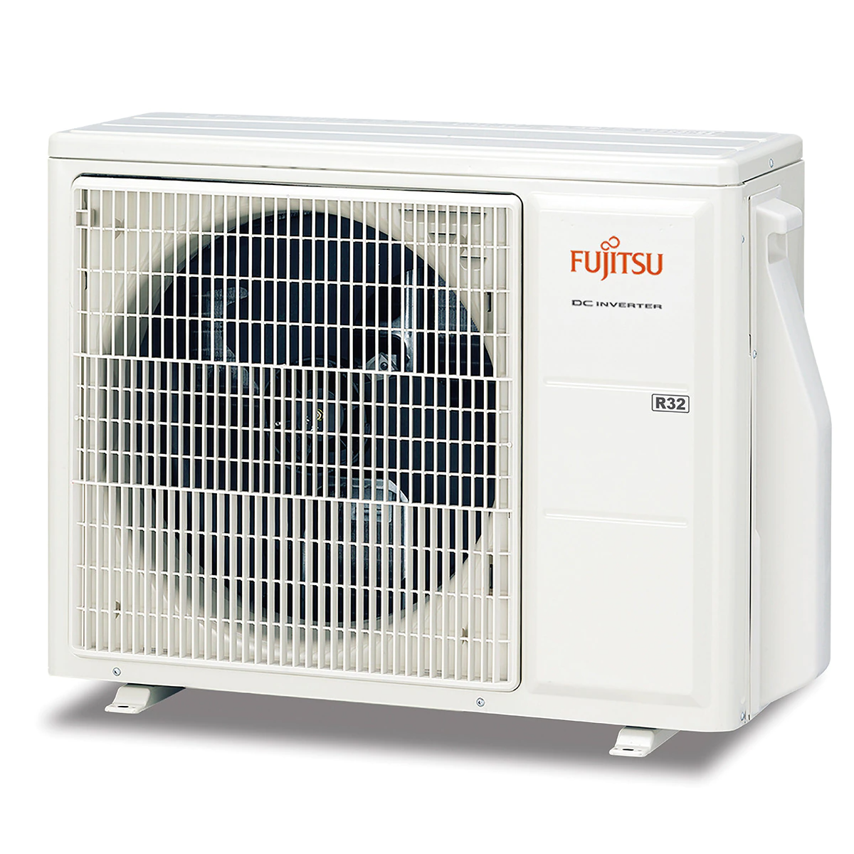 Unidad de aire acondicionado inversor DC Fujitsu blanco. La unidad tiene un ventilador y rejillas visibles.