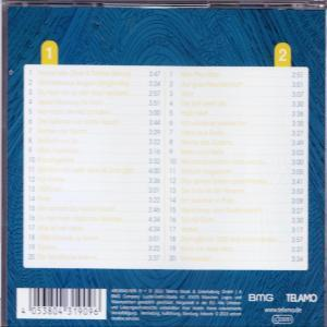 Die Rückseite eines CD-Covers mit Titelliste und Urheberrechtsinformationen, mit blauem Hintergrund.