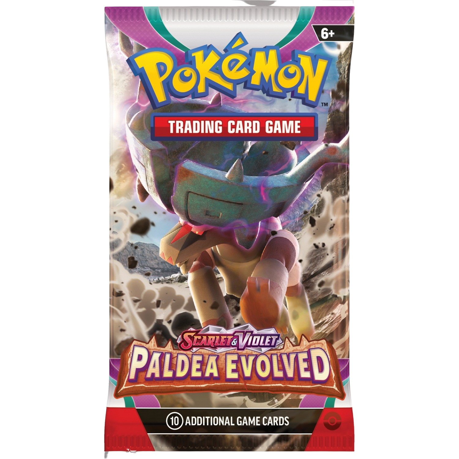 Pokemon trading card booster pack, met een groot, grijs, op een neushoorn lijkend wezen en de titel.
