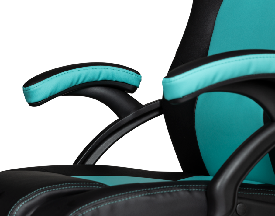 Un primer plano de los reposabrazos de una silla gamer.