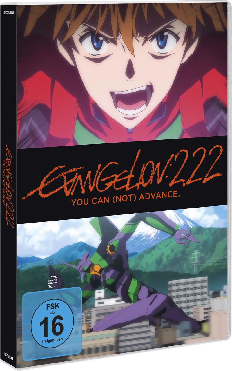 Filmcover für Evangelion 2.22, animierter Charakter, DVD-Hülle mit japanischem Text und Bild.