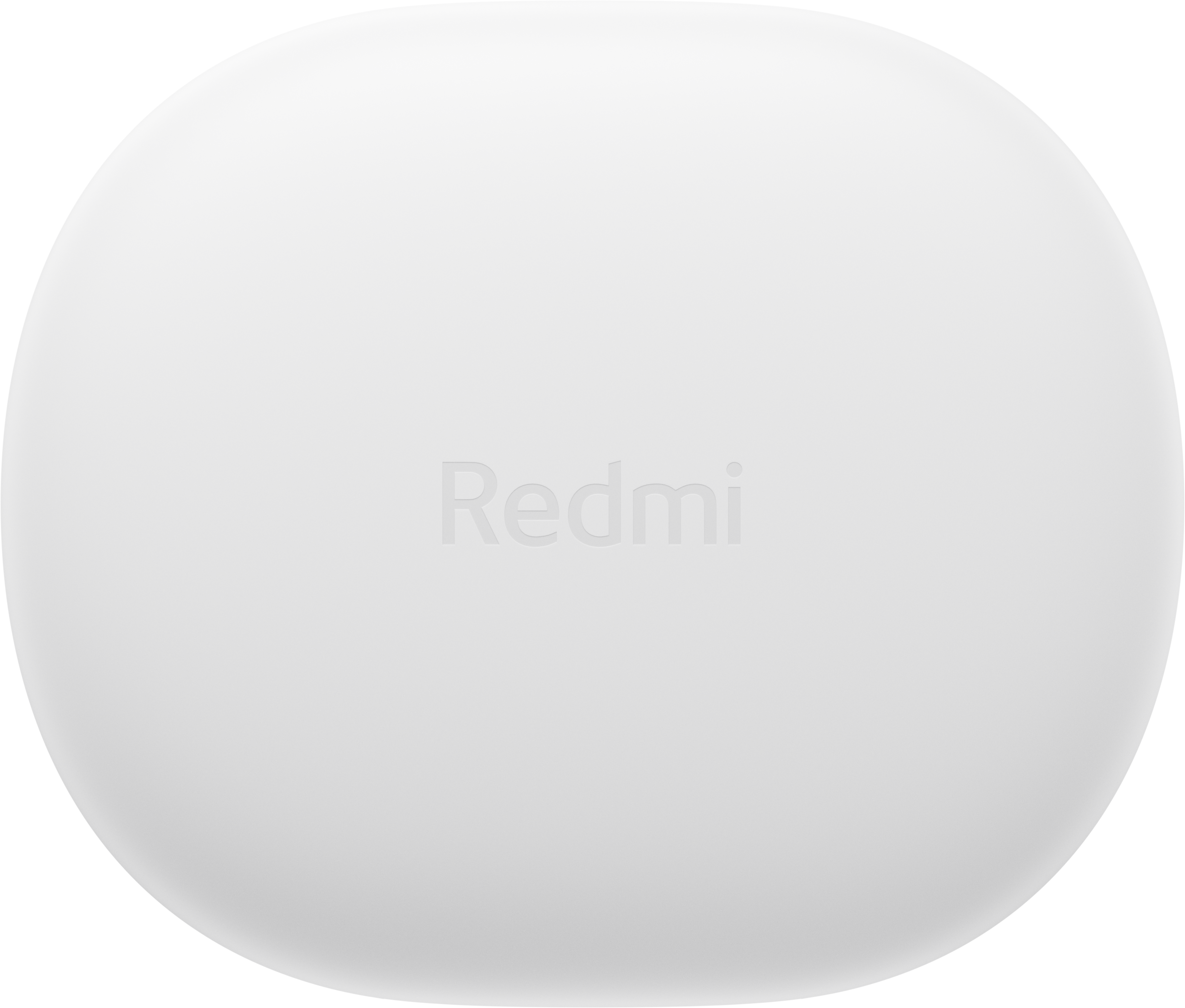 Fehér, kör alakú Redmi töltőtok. A Redmi márkanév a felületen van.