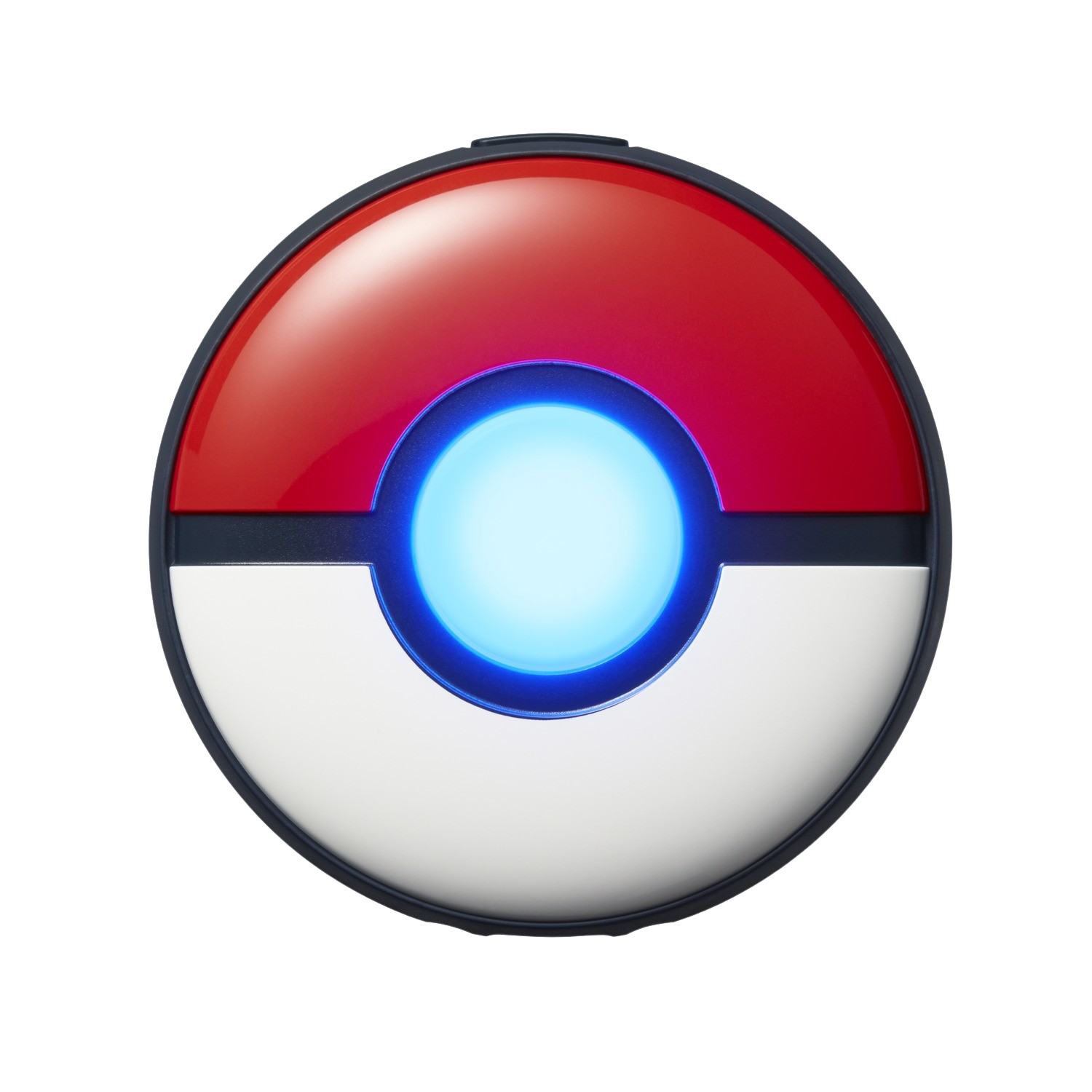 Een rode en witte Pokeball met blauw licht dat uit het midden komt.
