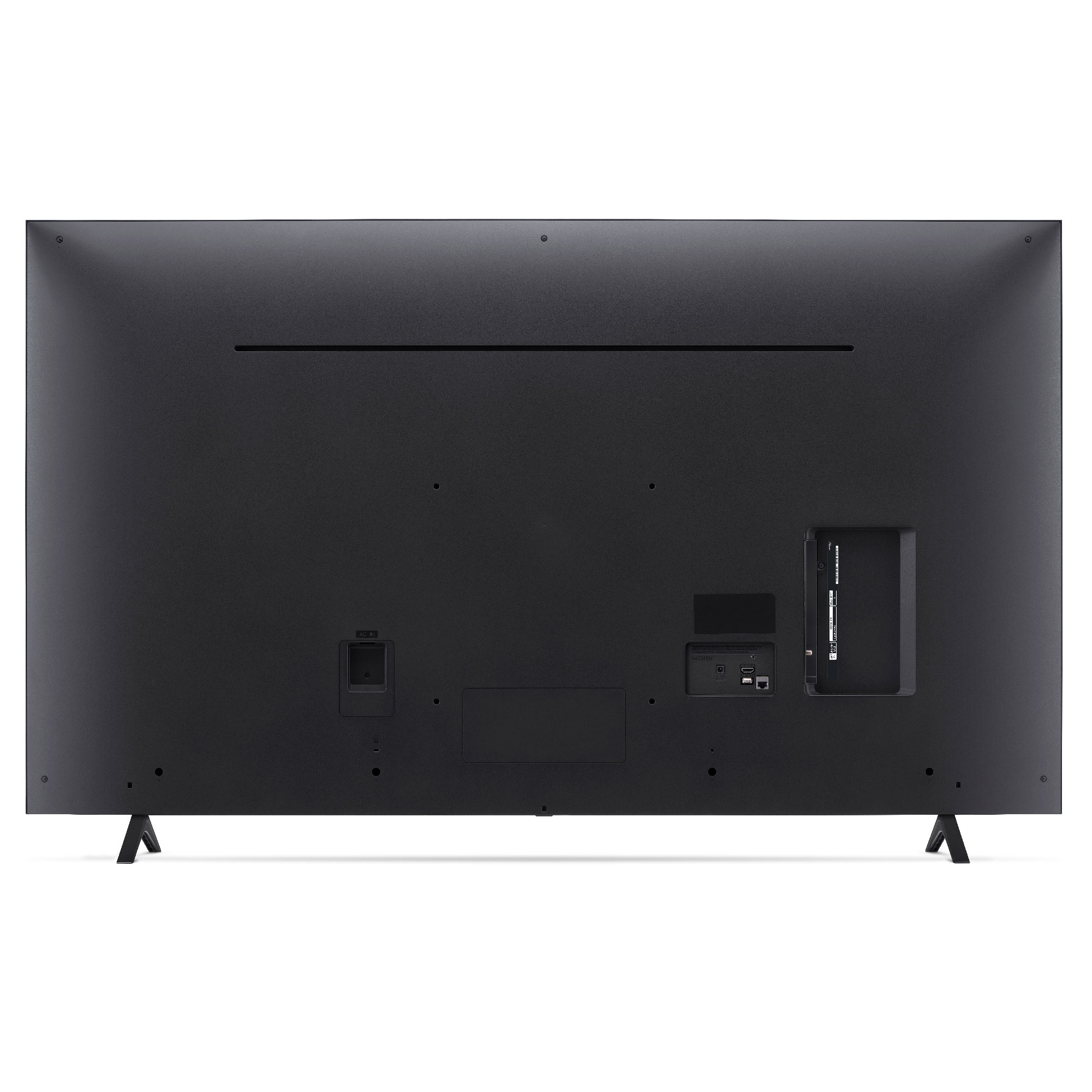La parte trasera de un televisor LG negro grande. Varios puertos y conexiones son visibles.