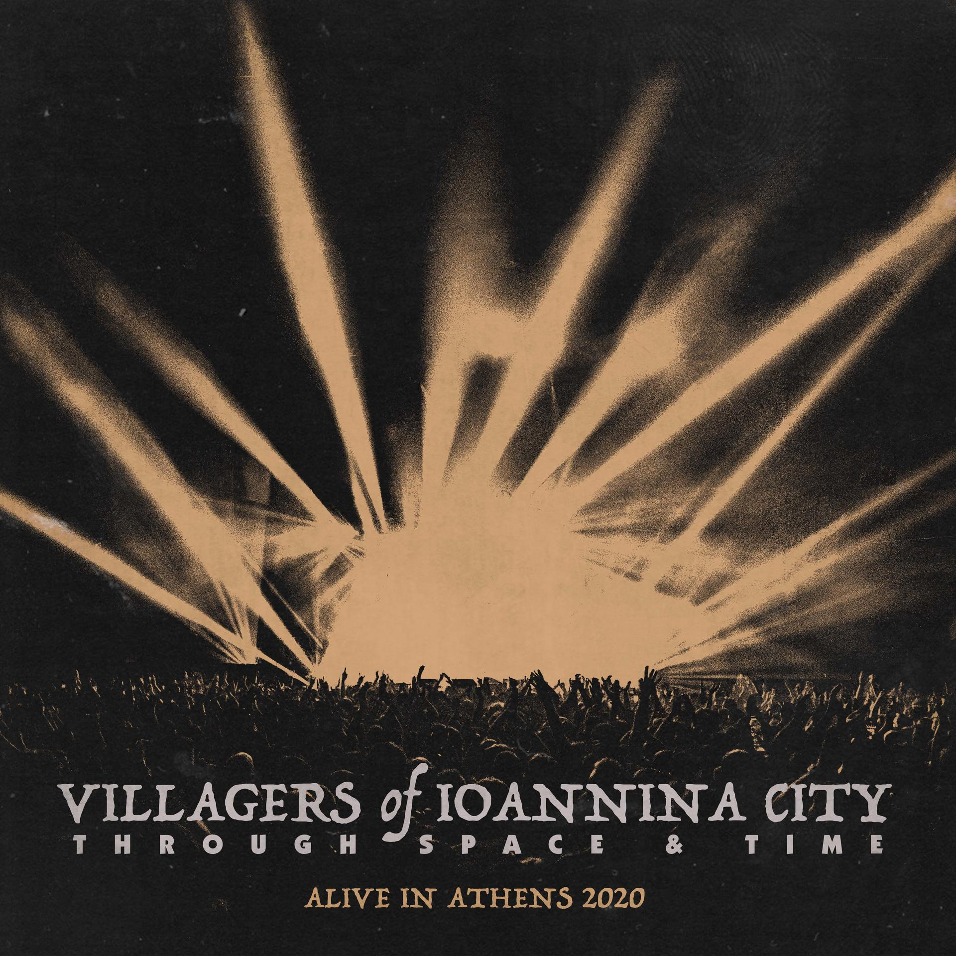 Koncert jelenet, fényes fényekkel egy tömegre, szöveg 'Villagers of Ioannina City'.