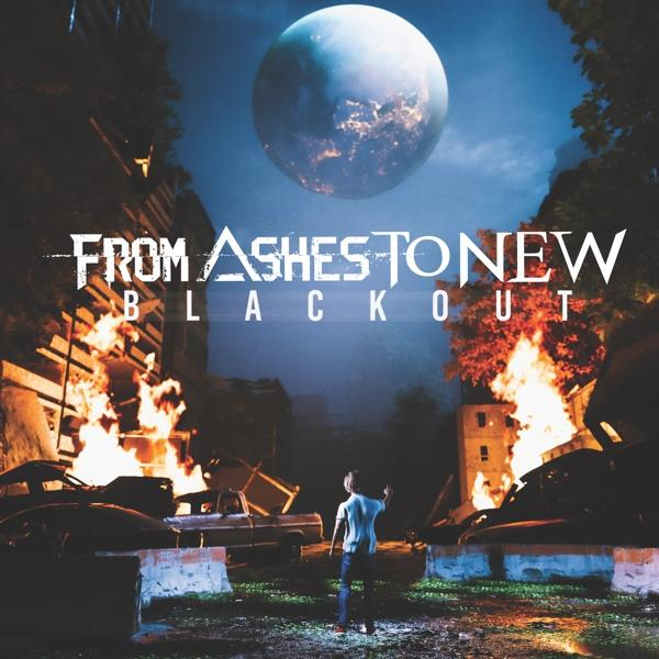 A 'Blackout' borítója, a From Ashes to New-tól, egy férfit mutat, aki egy holdat néz egy égő város felett.
