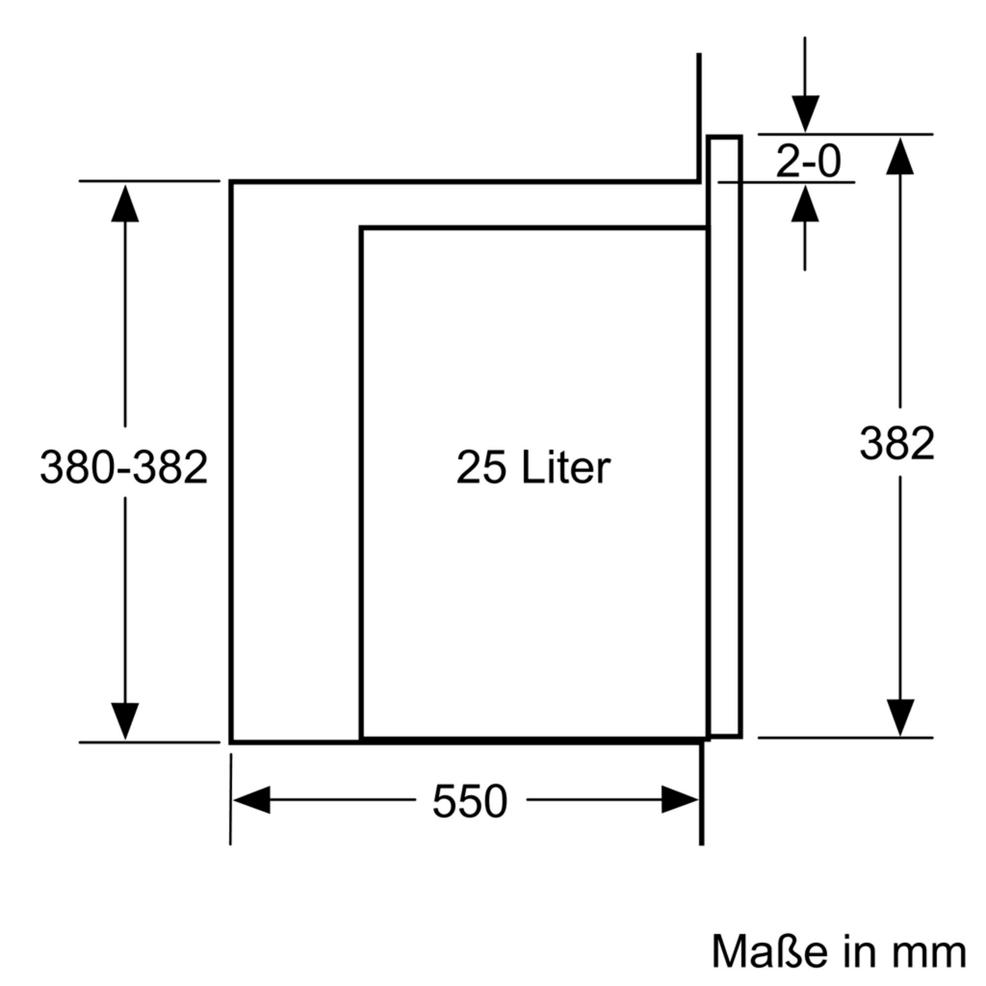 Diagramm mit den Abmessungen eines rechteckigen Objekts, mit Maßen in Millimetern.