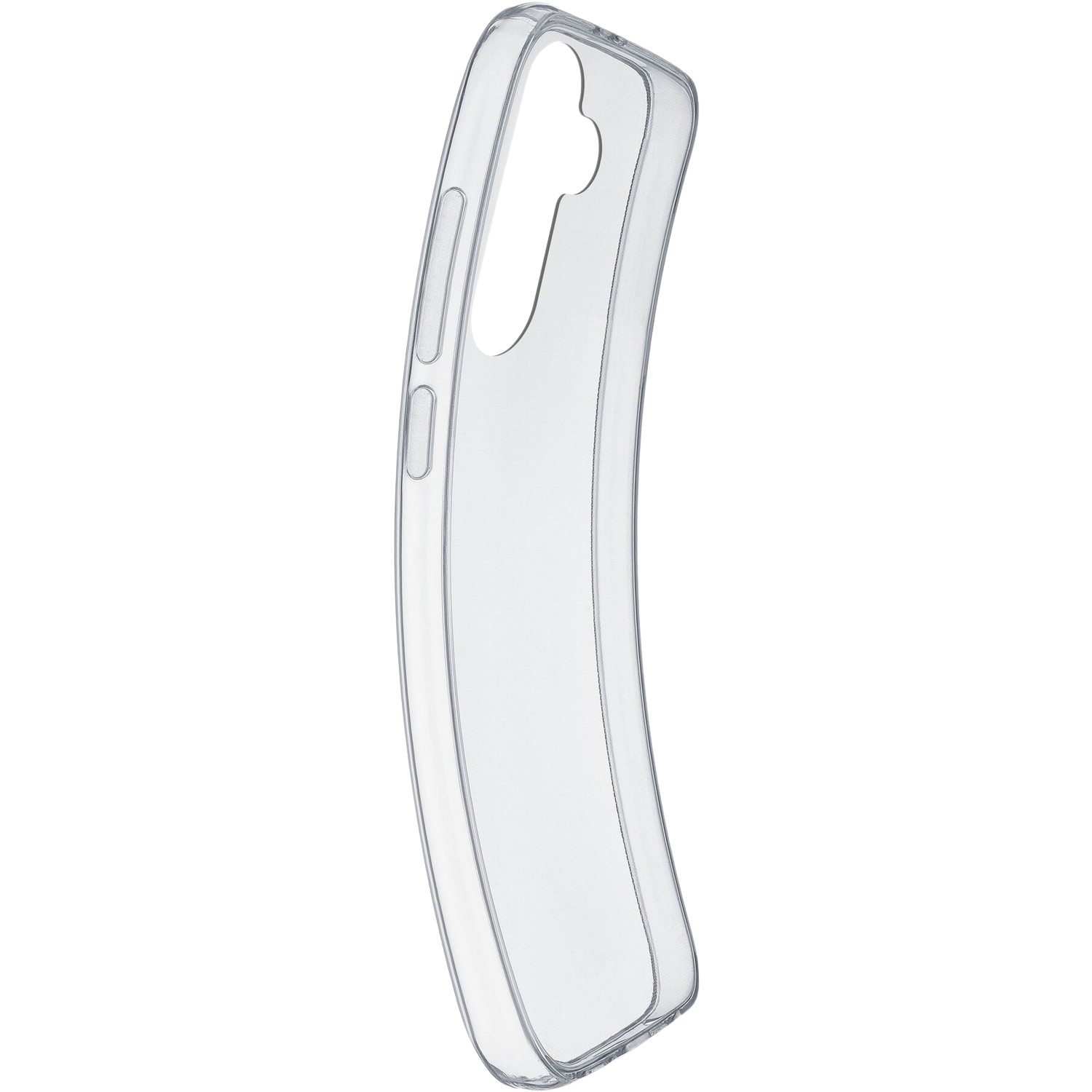 Une coque de téléphone transparente sur fond noir.