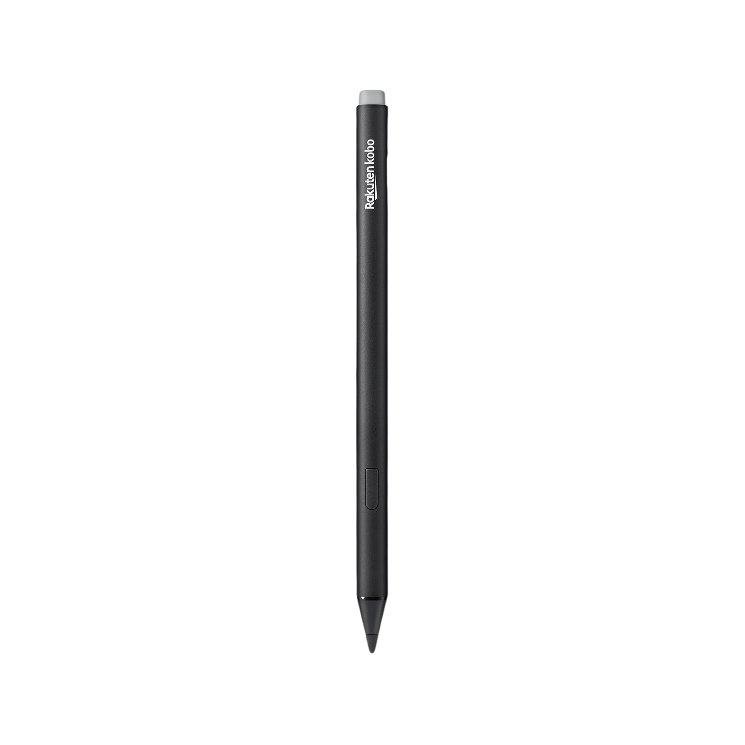 Black Rakuten Kobo stylus pen on a black background. The tip is visible.