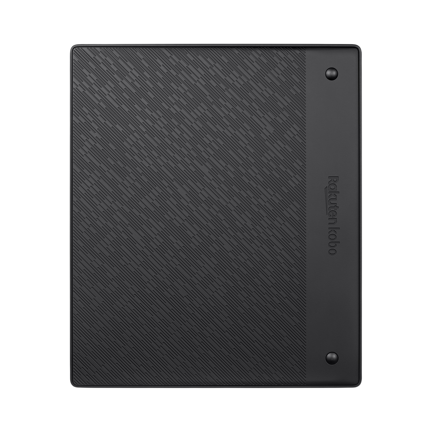 A close-up of a black e-reader device with a textured back and the Rakuten Kobo logo.